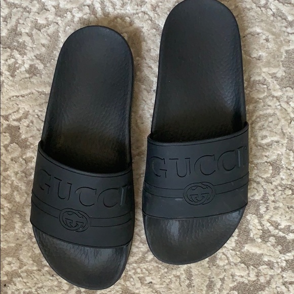 Gucci Shoes - GUCCI LOGO RUBBER SLIDES- AUTHENTIC WITH BOX